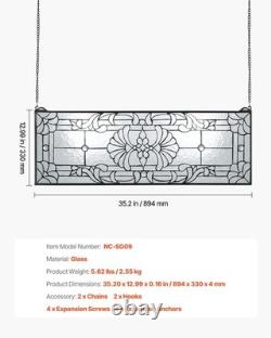 Tiffany Stained Glass Window Panel, 35.2x13, Horizontal Rectangle Metal-Framed