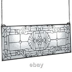 Tiffany Stained Glass Window Panel, 35.2x13, Horizontal Rectangle Metal-Framed