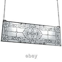 Tiffany Stained Glass Window Panel, 35.2x13, Horizontal Rectangle Metal-Framed