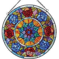 Tiffany Stained Glass Window Panel, Large Round Hanging Art Vintage Patterns NEW