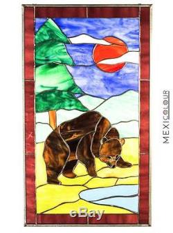 Tiffany Stained Glass Window Panel RV Motor Home Bear River Camping 21x12 INCHES
