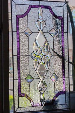 Tiffany Stained Glass Window Panel Victorian Beveled Pieces 32 by 18 1/2 inch