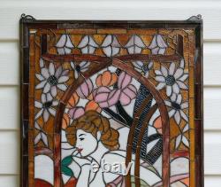 Tiffany Styl Alphonse Mucha Art Stained Glass Window Panel Evening Contemplation