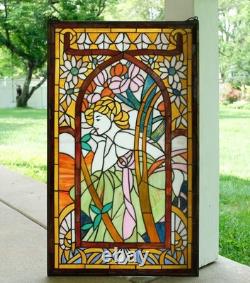 Tiffany Styl Alphonse Mucha Art Stained Glass Window Panel Evening Contemplation
