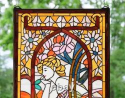 Tiffany Styl Alphonse Mucha Art Stained Glass Window Panel Evening Contemplation