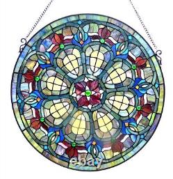 Tiffany Style 24 Diameter Round Victorian Design Stained Glass Window Panel