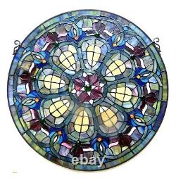 Tiffany Style 24 Diameter Round Victorian Design Stained Glass Window Panel