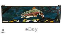 Tiffany Style 30x9 Stained Glass Multi-Color Window Panel with Trout. Amazing