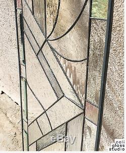 Tiffany Style Abstract Stained Glass Window Panel Iridiscent Geometric Shapes