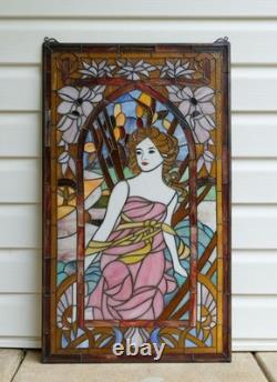Tiffany Style Alphonse Mucha Art, Stained Glass Window Panel Morning Awakening