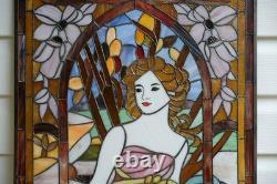 Tiffany Style Alphonse Mucha Art, Stained Glass Window Panel Morning Awakening
