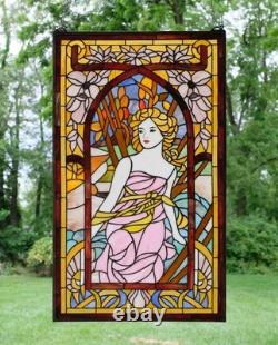 Tiffany Style Alphonse Mucha Art, Stained Glass Window Panel Morning Awakening