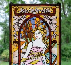 Tiffany Style Alphonse Mucha Art, Stained Glass Window Panel Morning Awakening