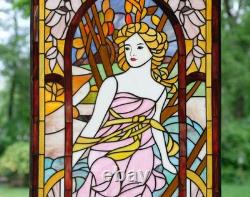 Tiffany Style Alphonse Mucha Art, Stained Glass Window Panel Morning Awakening