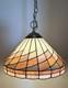 Tiffany-Style Arts Crafts Leaded 17 Stained Slag Glass Hanging Light-Vtg 1970s