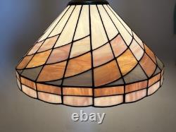 Tiffany-Style Arts Crafts Leaded 17 Stained Slag Glass Hanging Light-Vtg 1970s