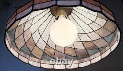 Tiffany-Style Arts Crafts Leaded 17 Stained Slag Glass Hanging Light-Vtg 1970s