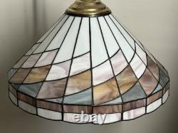 Tiffany-Style Arts Crafts Leaded 17 Stained Slag Glass Hanging Light-Vtg 1970s