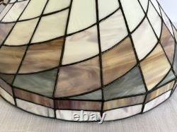 Tiffany-Style Arts Crafts Leaded 17 Stained Slag Glass Hanging Light-Vtg 1970s