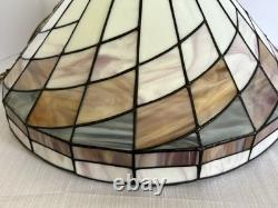 Tiffany-Style Arts Crafts Leaded 17 Stained Slag Glass Hanging Light-Vtg 1970s