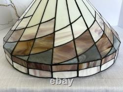 Tiffany-Style Arts Crafts Leaded 17 Stained Slag Glass Hanging Light-Vtg 1970s