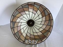 Tiffany-Style Arts Crafts Leaded 17 Stained Slag Glass Hanging Light-Vtg 1970s