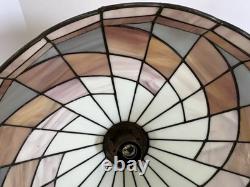 Tiffany-Style Arts Crafts Leaded 17 Stained Slag Glass Hanging Light-Vtg 1970s