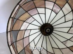 Tiffany-Style Arts Crafts Leaded 17 Stained Slag Glass Hanging Light-Vtg 1970s