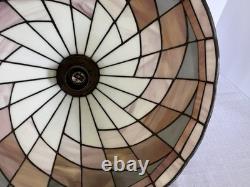 Tiffany-Style Arts Crafts Leaded 17 Stained Slag Glass Hanging Light-Vtg 1970s