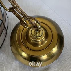 Tiffany-Style Arts Crafts Leaded 17 Stained Slag Glass Hanging Light-Vtg 1970s