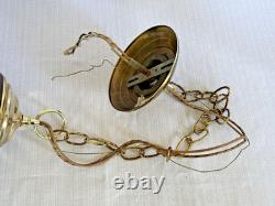 Tiffany-Style Arts Crafts Leaded 17 Stained Slag Glass Hanging Light-Vtg 1970s