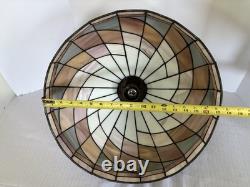 Tiffany-Style Arts Crafts Leaded 17 Stained Slag Glass Hanging Light-Vtg 1970s
