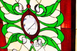 Tiffany Style Beveled Swirls Stained Glass Window Panel Hanging Metal Frme 40x21