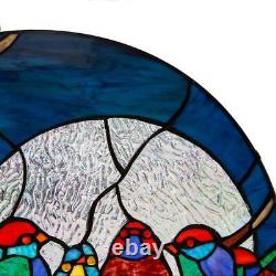 Tiffany Style Birds in the Moonlight Round Window Panel Stained-Glass Suncatcher