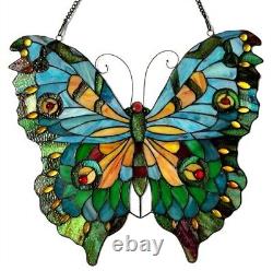 Tiffany-Style Butterfly Design Stained Glass Hanging Window Panel Suncatcher
