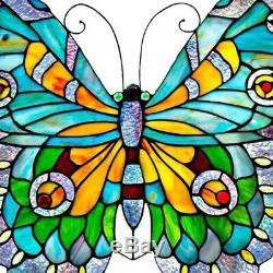 Tiffany Style Butterfly Design Stained Glass Window Panel 21 Tall x 22 Wide
