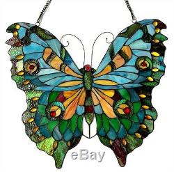 Tiffany Style Butterfly Stained Glass Window Panel 21 x 20 LAST ONE THIS PRICE