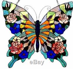 Tiffany Style Butterfly Stained Glass Window Panel 22 x 24 LAST ONE THIS PRICE