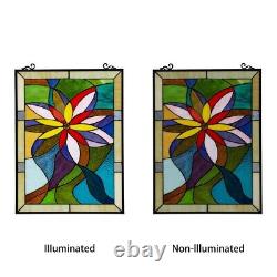 Tiffany Style Colorful Floral Design Stained Glass Hanging Window Panel 25H