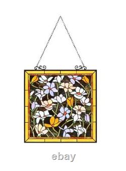 Tiffany-Style Colorful Flowers Floral Stained Glass Hanging Window Panel