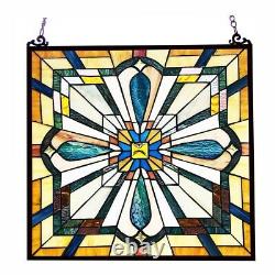 Tiffany-Style Colorful Mission Arts & Crafts Stained Glass Window Panel 20 x 20