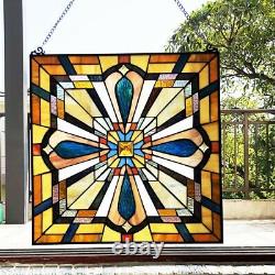 Tiffany-Style Colorful Mission Arts & Crafts Stained Glass Window Panel 20 x 20