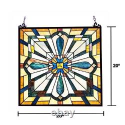 Tiffany-Style Colorful Mission Arts & Crafts Stained Glass Window Panel 20 x 20