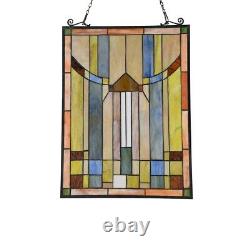 Tiffany-Style Colorful Mission Arts & Crafts Stained Glass Window Panel 24.5H