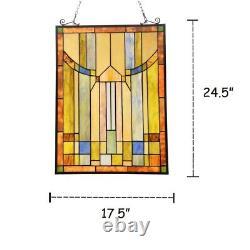 Tiffany-Style Colorful Mission Arts & Crafts Stained Glass Window Panel 24.5H