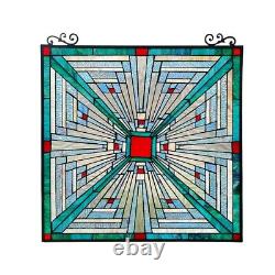 Tiffany-Style Colorful Mission Arts & Crafts Stained Glass Window Panel 25 x 26
