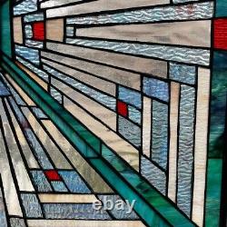 Tiffany-Style Colorful Mission Arts & Crafts Stained Glass Window Panel 25 x 26