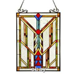 Tiffany-Style Colorful Mission Arts & Crafts Stained Glass Window Panel 25H