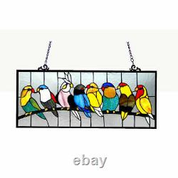 Tiffany Style Colorful Singing Birds Stained Glass Window Panel Suncatcher