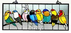 Tiffany Style Colorful Singing Birds Stained Glass Window Panel Suncatcher